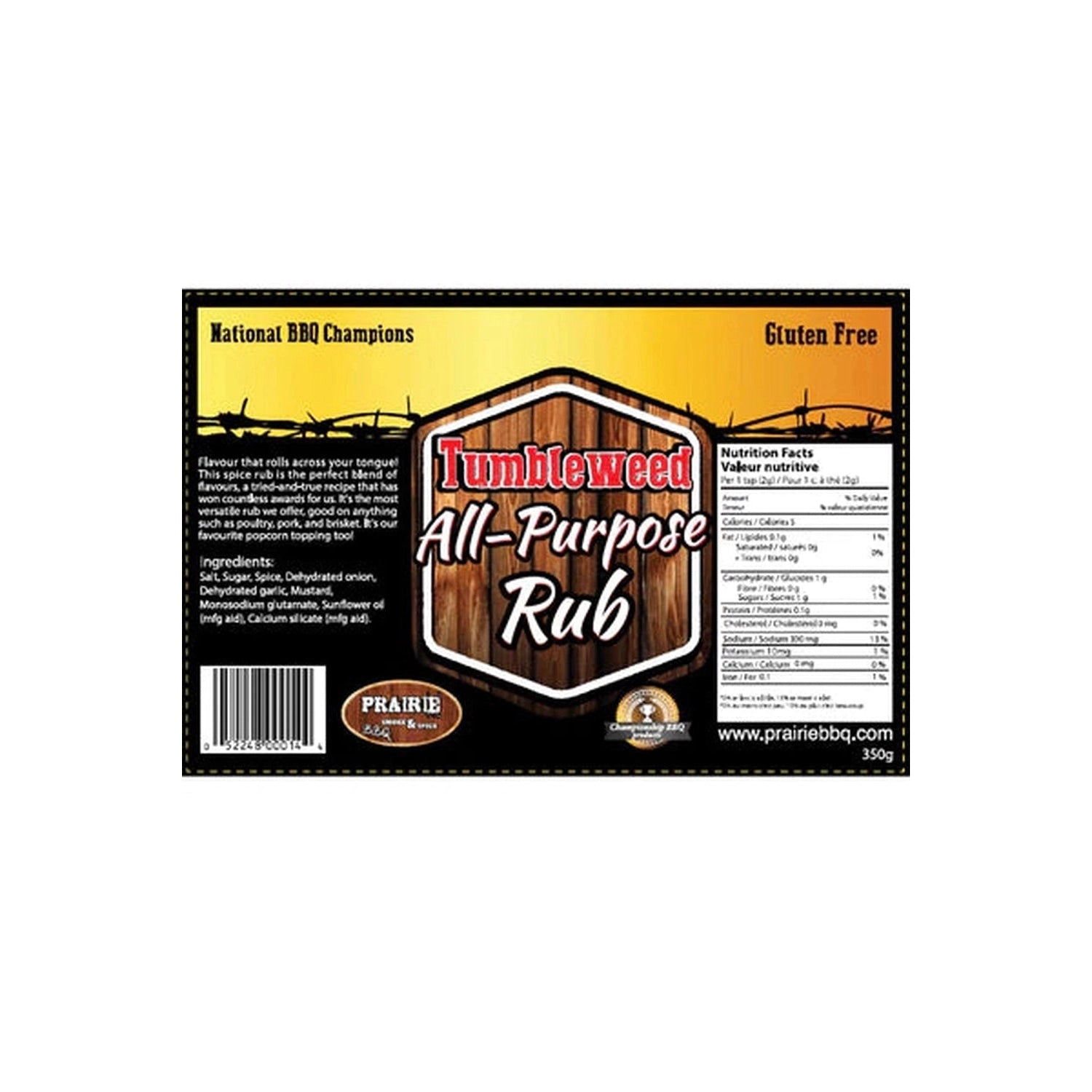 PRAIRIE SMOKE & SPICE All Purpose Rub - 350g Prairie Smoke & Spice Chilliwack BBQ Supply