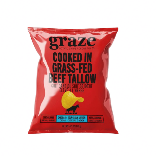 Graze Beef Tallow Kettle-Cooked Potato Chips – Cheddar + Sour Cream & Onion