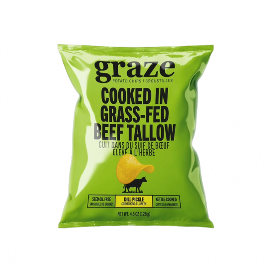 Graze Beef Tallow Kettle-Cooked Potato Chips – Dill Pickle