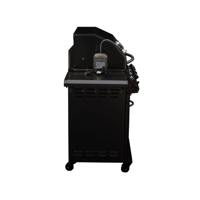 Jackson Grills Lux 550 Black Stainless 3 Burner Gas Grill with Infrared Rotisserie Burner and Premium Stainless Steel Construction. View of side
