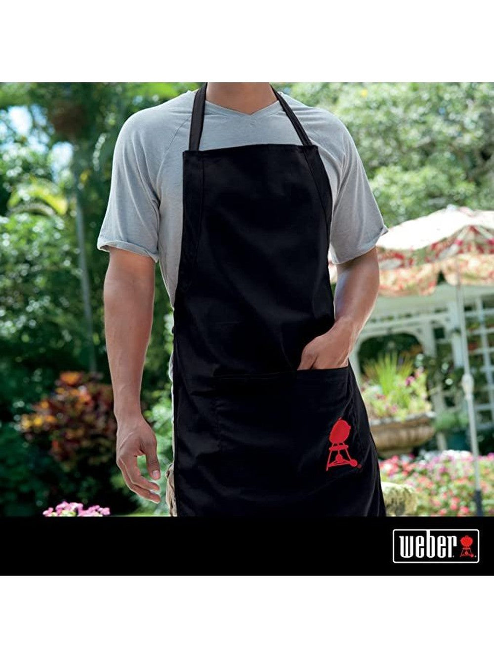 Weber Apron - Black with Embroidered Red Kettle Weber Chilliwack BBQ Supply